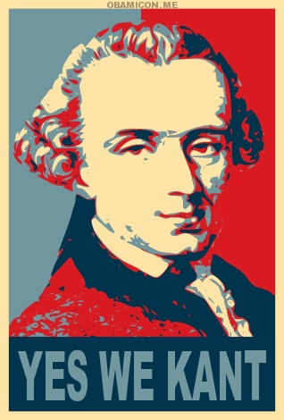 The Yes We Kant meme appropriates the portrait of Obama by Shepard Fairey.