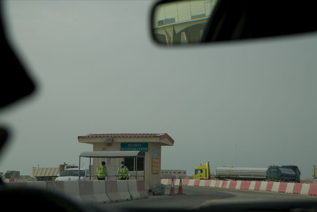 A security checkpoint stands in front of construction sites on Saadiyat Island in Abu Dhabi on March 17, 2015.